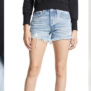 Agolde Light Blue Distressed High-Rise Jean Shorts